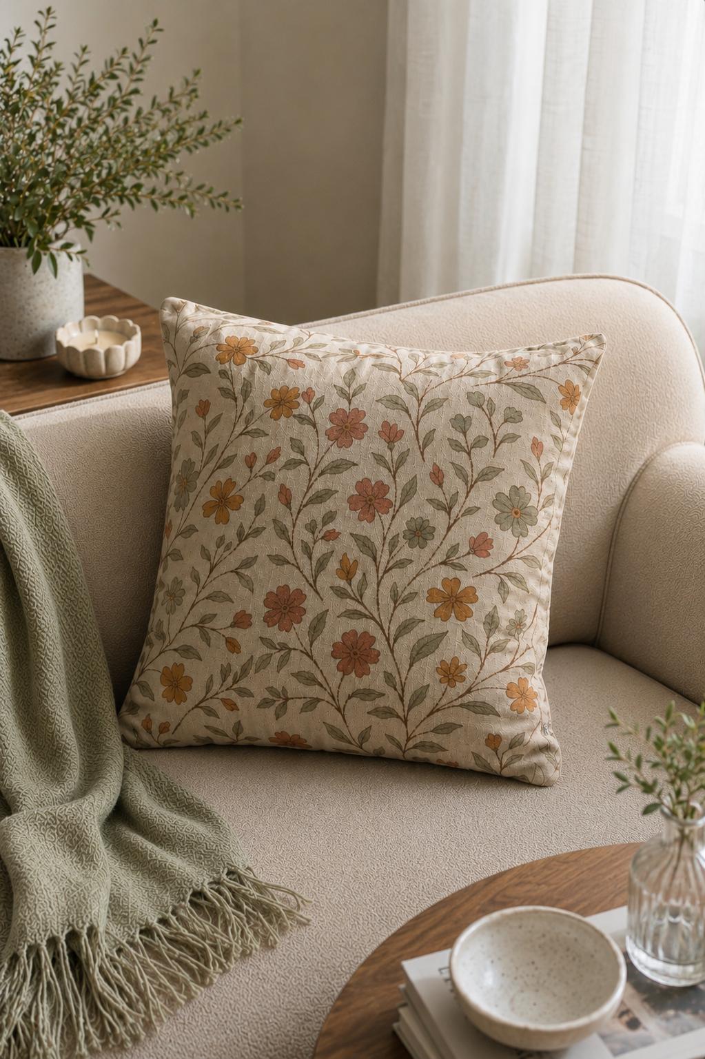 Kır Çiçeği Pamuk 45x45 Kırlent Kılıfı