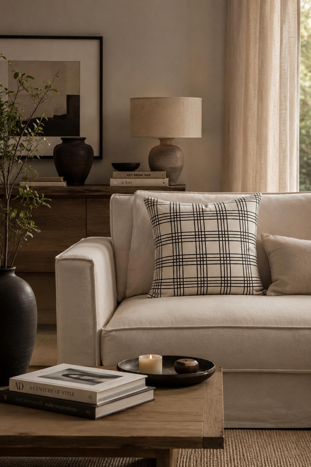 Siyah Ekose Pamuk 45x45 Kırlent Kılıfı