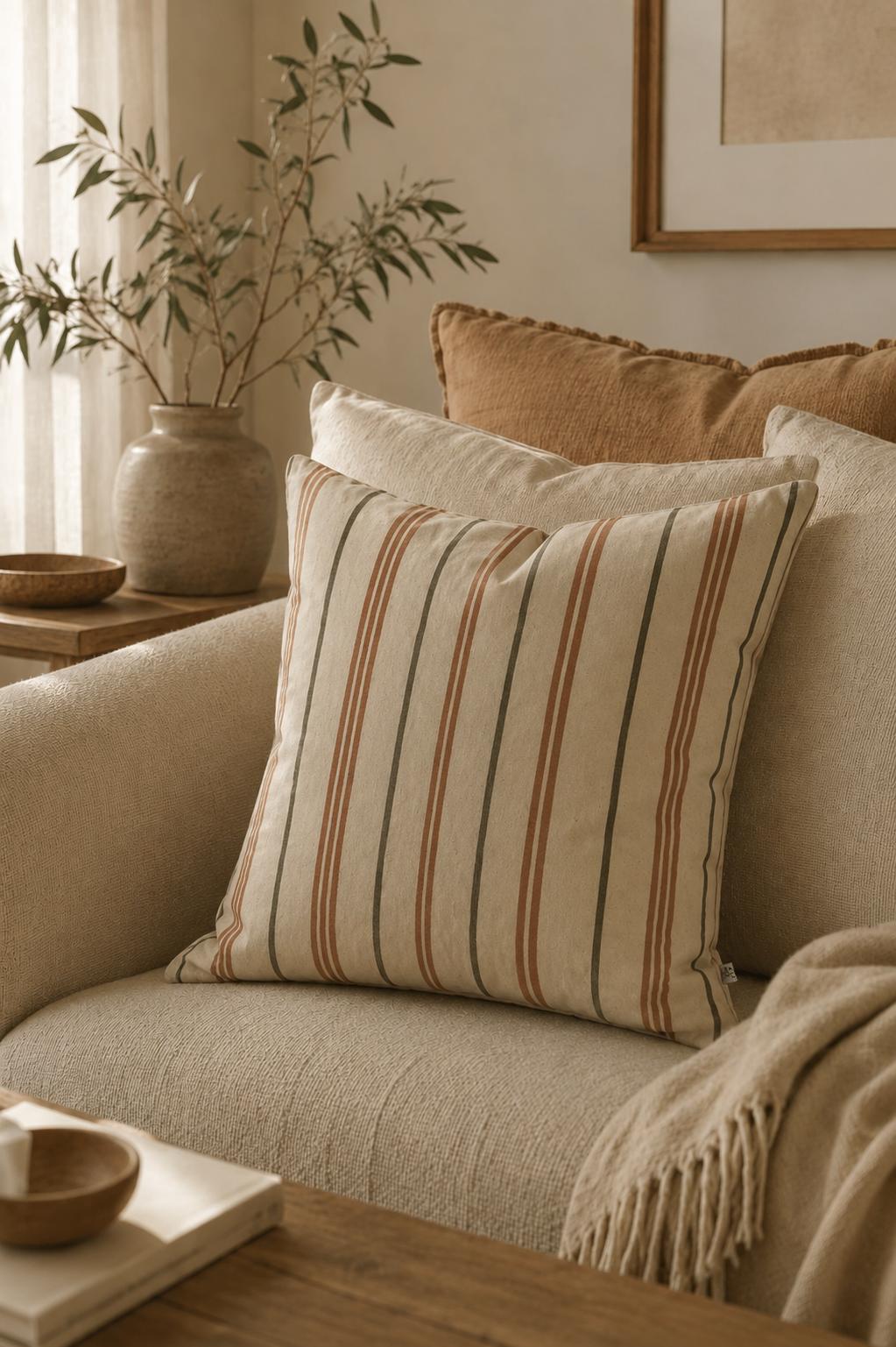 Dikey Çizgiler Pamuk 45x45 Kırlent Kılıfı