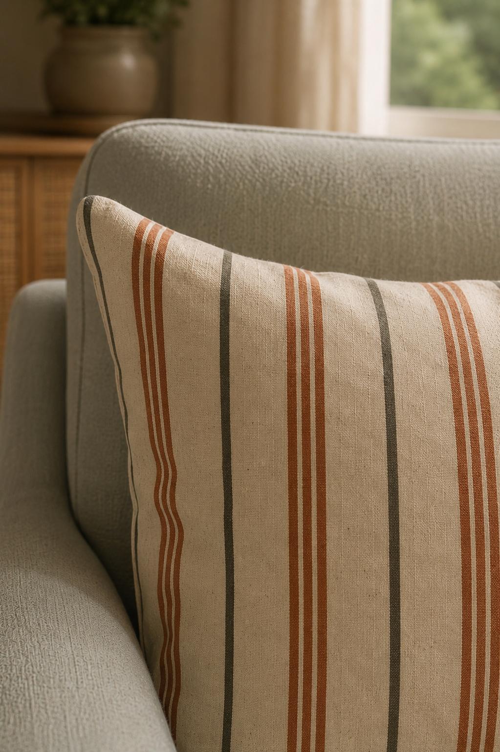 Dikey Çizgiler Pamuk 45x45 Kırlent Kılıfı
